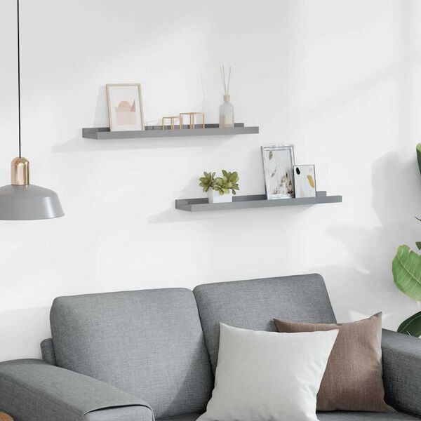 vidaXL Picture Frame Ledge Shelves 2 pcs Grey 60x9x3 cm MDF