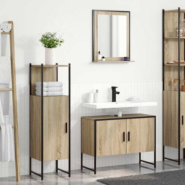 vidaXL Bathroom Furniture Set with Shelf 3 pcs Brown Engineered wood