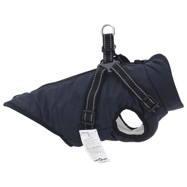 vidaXL Dog Coat with Harness Navy Blue S Fleece and Polyester