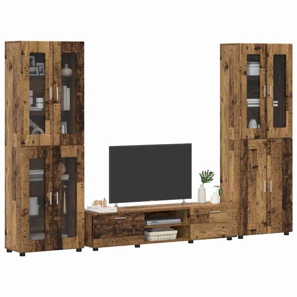 vidaXL TV Cabinet Set with Drawer FLORIN Old Wood Engineered Wood