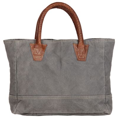 vidaXL Shopper Bag Dark Grey 32x10x37.5 cm Canvas and Real Leather