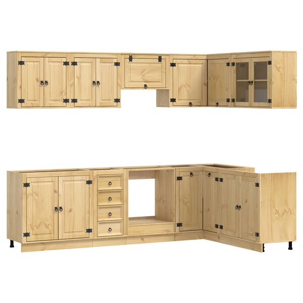 vidaXL Cabinet with Drawer with Shelf 10 pcs Honey Solid Pine Wood