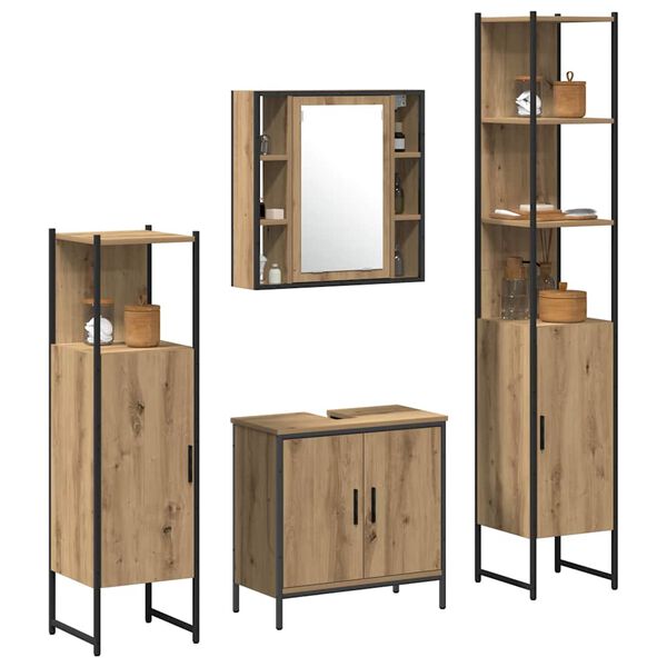 vidaXL Bathroom Furniture Set with Shelf 4 pcs Brown Engineered wood