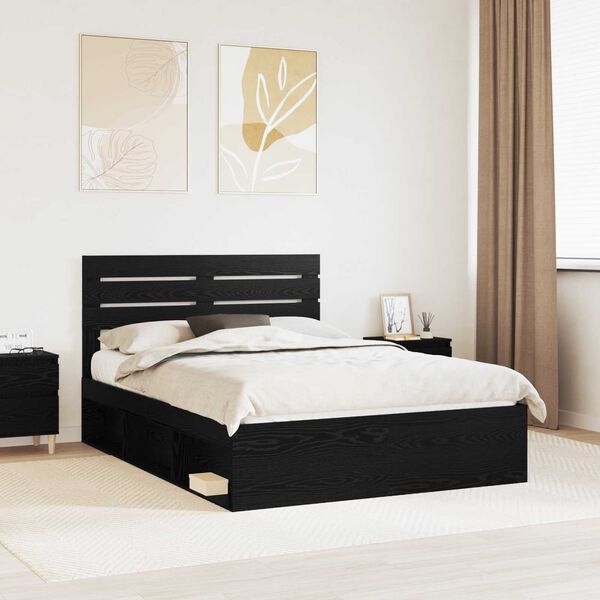 vidaXL Bed Frame with Headboard Black 160 x 200 cm Solid Pine Wood