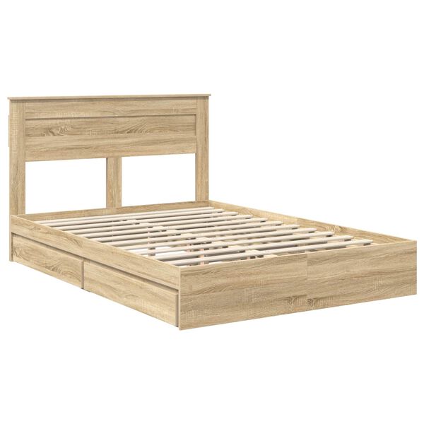 vidaXL Storage Bed with Drawer Sonoma Oak 140 x 200 cm Engineered Wood