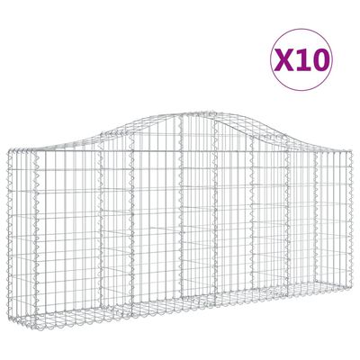 vidaXL Arched Gabion Baskets 10 pcs 200x30x80/100 cm Galvanised Iron