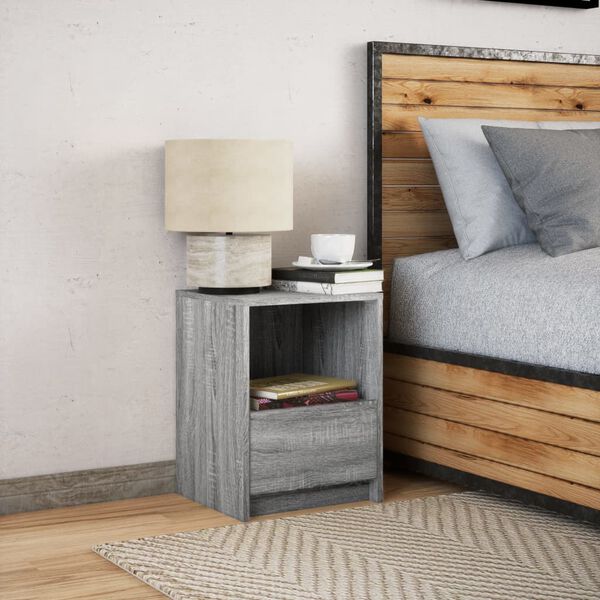vidaXL Bedside Cabinet with LED Lights Grey Sonoma Engineered Wood
