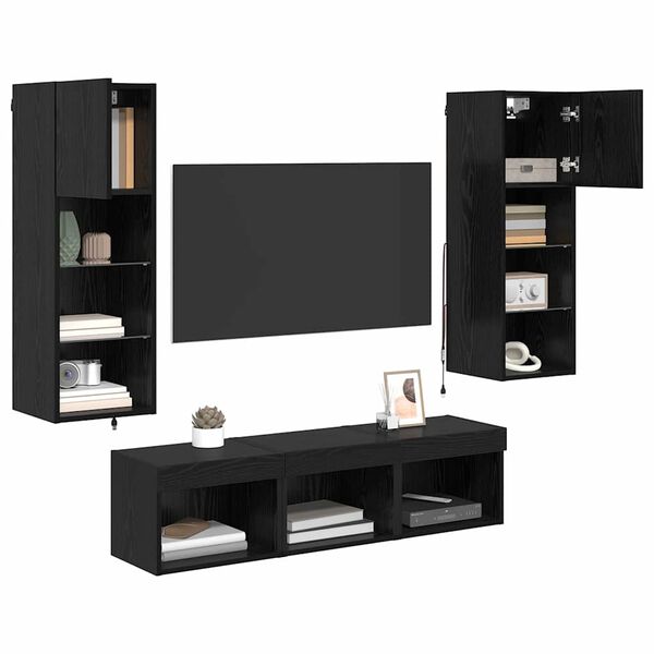vidaXL TV Wall Units Wall-mounted 5 pcs Black Oak Engineered Wood