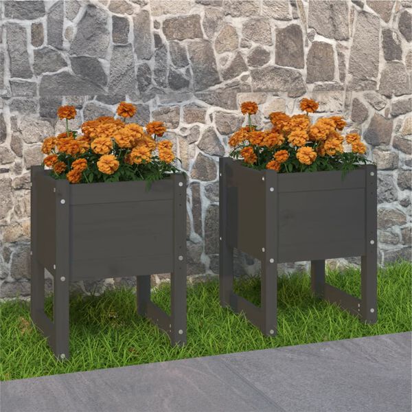 vidaXL Planters 2 pcs Grey 40x40x52.5 cm Solid Wood Pine