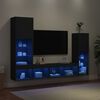 vidaXL 4 Piece TV Wall Units with LED Black Engineered Wood