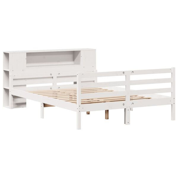 vidaXL Bookcase Bed without Mattress White 150x200 cm King Solid Wood Pine