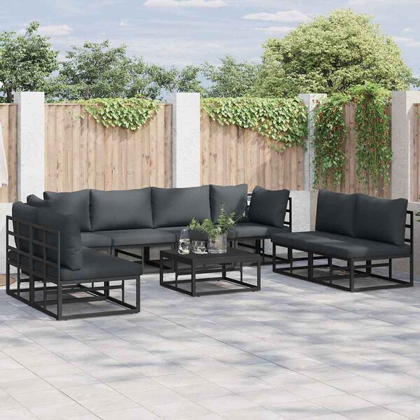 vidaXL Garden Sofa Set with Cushion 8 pcs Black Aluminium