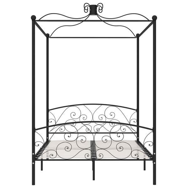 vidaXL Canopy Bed Frame without Mattress Black Metal 140x200 cm