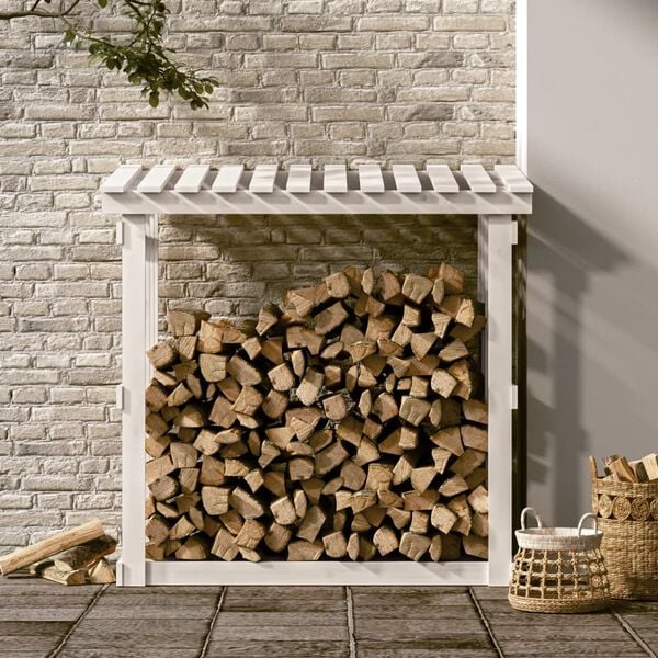 vidaXL Firewood Rack White 108x64.5x109 cm Solid Wood Pine