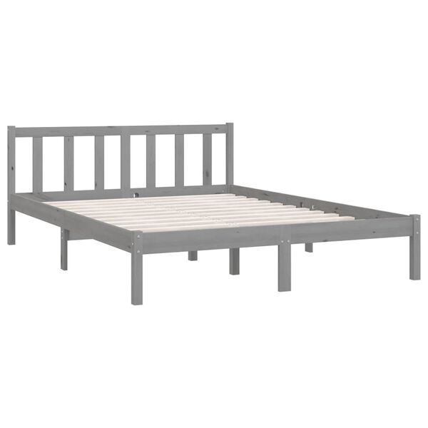 vidaXL Bed Frame without Mattress Grey Solid Wood Pine King Size