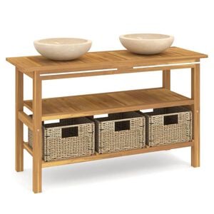 vidaXL Vanity Cabinet With Sink | Cream | Teak wood | Medium