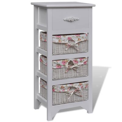 vidaXL Cabinet with 1 Drawer and 3 Baskets White Paulownia Wood