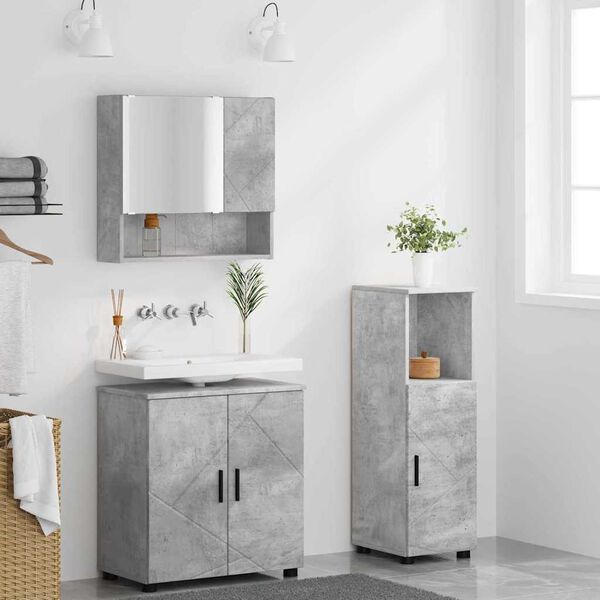 vidaXL Bathroom Furniture Set 3 pcs Concrete grey Engineered wood