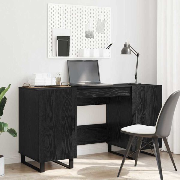 vidaXL Desk with Shelf Black oak 140 x 50 x 75 cm Engineered wood