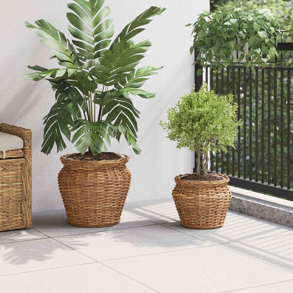 vidaXL Planter Basket with Storage 2 pcs Brown Lacak Rattan
