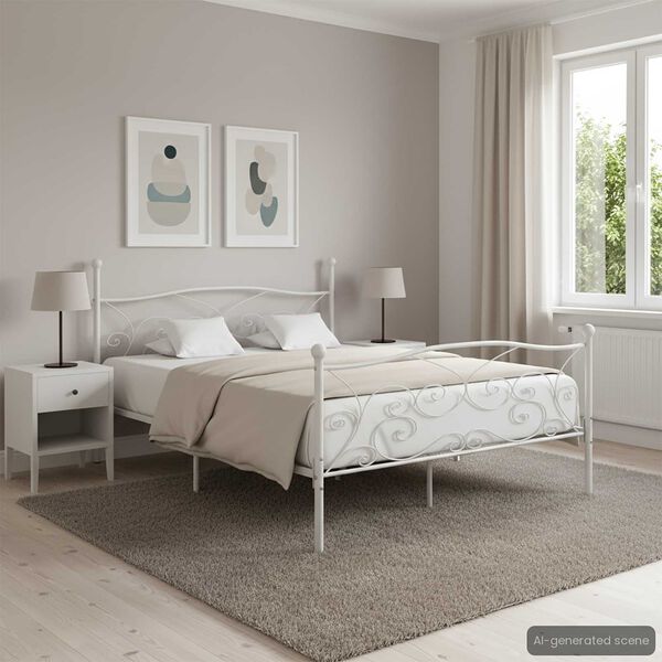 vidaXL Bed Frame without Mattress with Slatted Base White Metal 200x200 cm