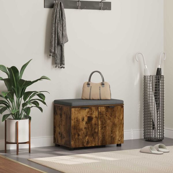 vidaXL Hall Bench with Cushion with Storage Smoked Oak 60 x 38 x 46 cm