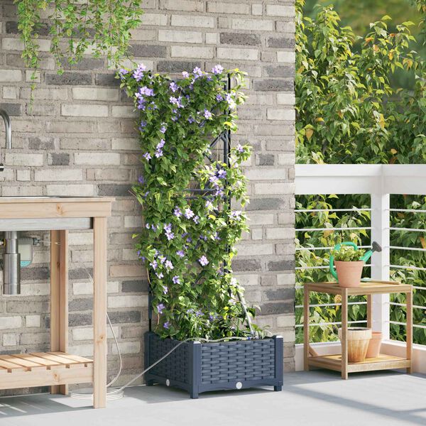vidaXL Garden Planter Grey 40 x 40 x 126 cm Plastic