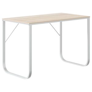 vidaXL Computer Desk | White and Oak | Engineered Wood, Powder-Coated Metal