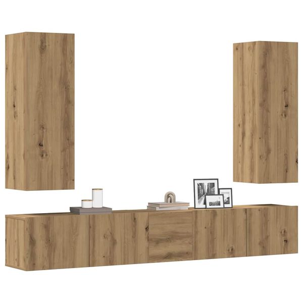 vidaXL 5 Piece TV Cabinet Set Wall-mounted Artisan Oak Engineered Wood
