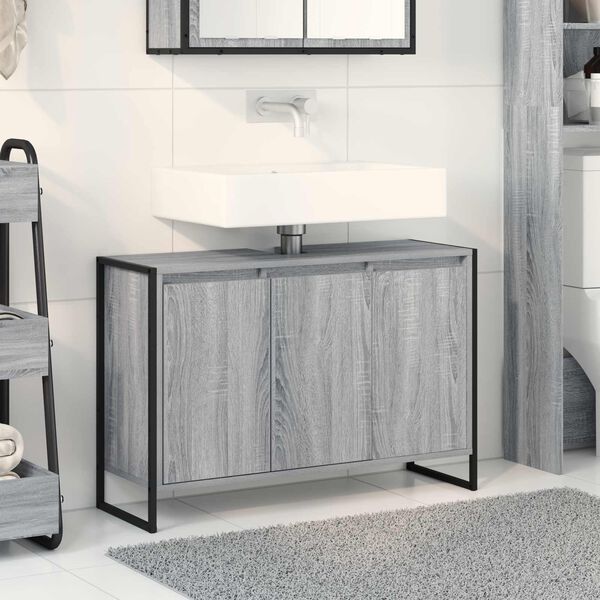 vidaXL Bathroom Cabinet Grey Sonoma 90 x 30 x 60 cm Engineered Wood