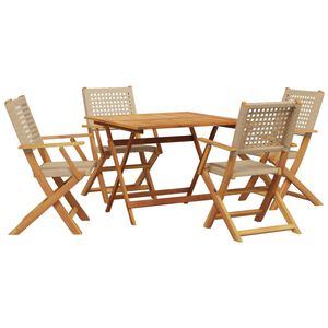 vidaXL 5 Piece Garden Dining Set Beige Poly Rattan and Solid Wood