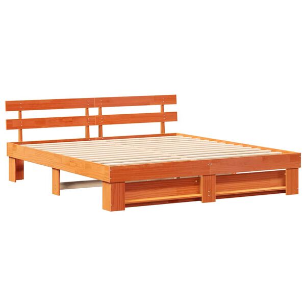 vidaXL Bed Frame with Headboard Brown 180 x 200 cm Solid Pine Wood
