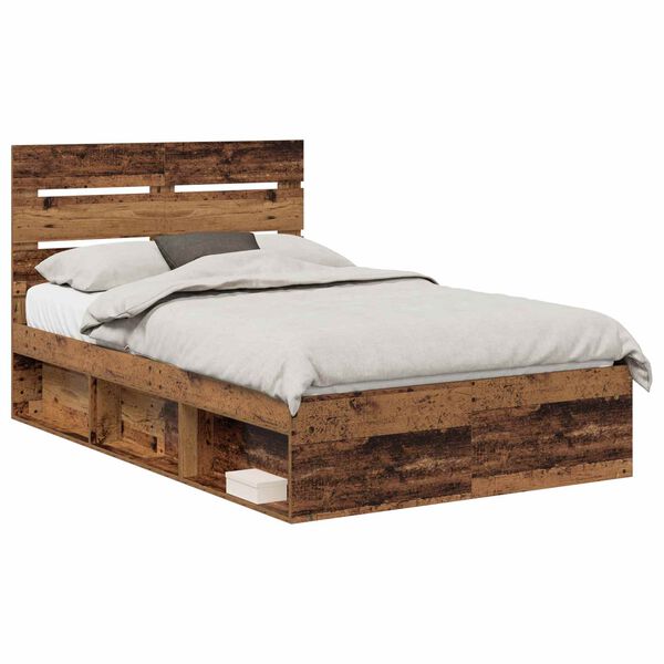 vidaXL Bed Frame with Headboard Old Wood 135 x 190 cm Solid Pine Wood