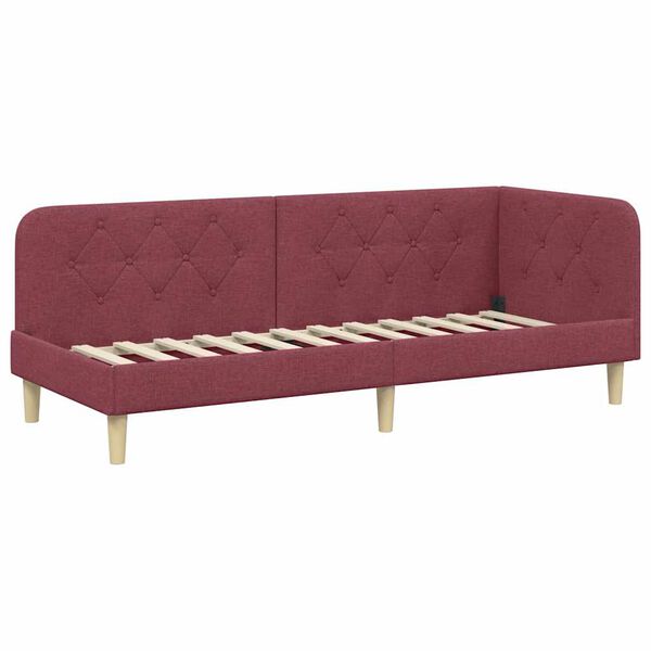 vidaXL Corner Bed Frame with Headboard Wine Red 80 x 200 cm Fabric