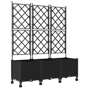 vidaXL Garden Planter with Trellis&Wheels 3 pcs Black PP