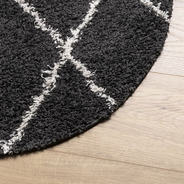 vidaXL Shaggy Rug PAMPLONA High Pile Modern Black and Cream &Oslash; 100 cm