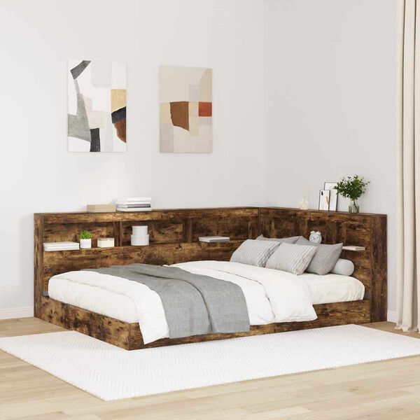 vidaXL Bookcase Bed Smoked oak 140 x 200 cm Engineered wood