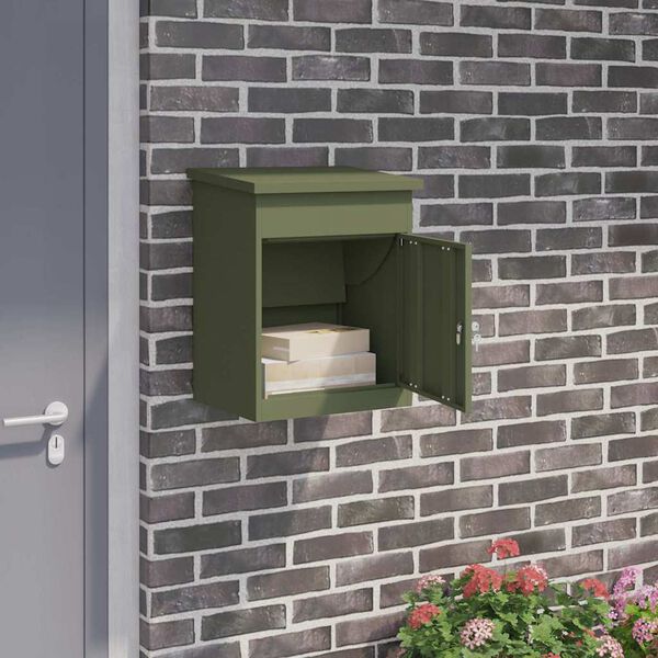 vidaXL Parcel Drop Box with Door Olive green 47.5 x 38 x 59 cm Steel