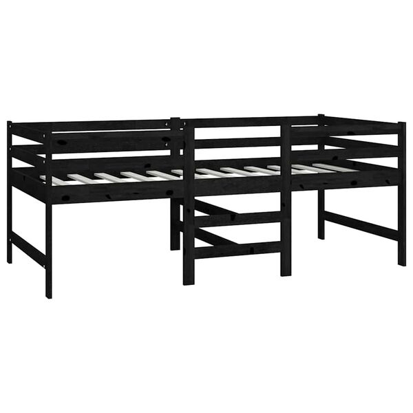 vidaXL Mid-high Bed without Mattress Black Solid Wood Pine 90x200cm