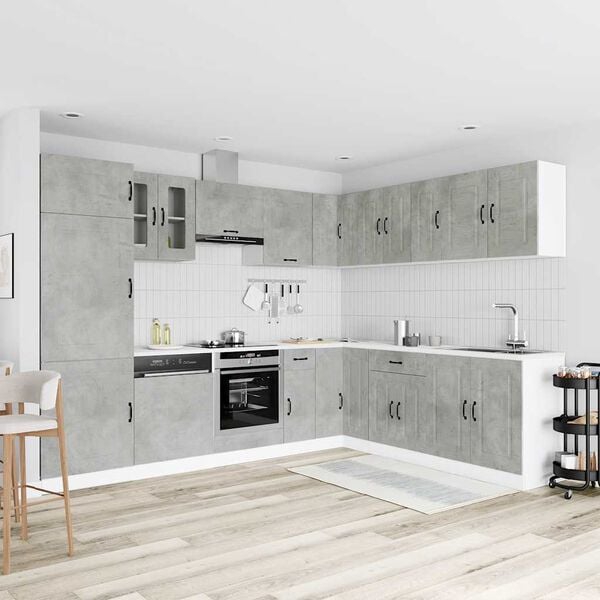 vidaXL 14 Piece Kitchen Cabinet Set Kalmar Concrete Grey Engineered Wood