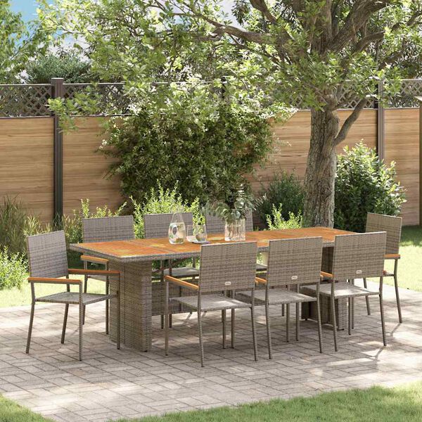 vidaXL Garden Dining Set 9 pcs Grey Poly Rattan