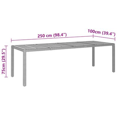 vidaXL Garden Table Grey 250x100x75 cm Poly Rattan&Solid Wood Acacia