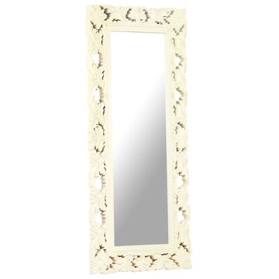 vidaXL Hand Carved Mirror White 110x50 cm Solid Mango Wood
