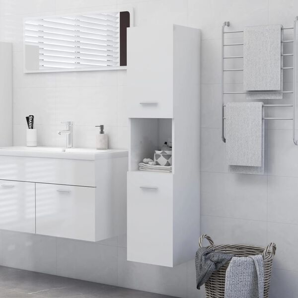 vidaXL Bathroom Cabinet High Gloss White 30x30x130 cm Engineered Wood