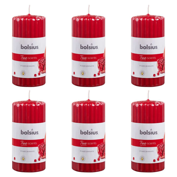 Bolsius Ribbed Pillar Scented Candles 6 pcs 120x58 mm Pomegranate