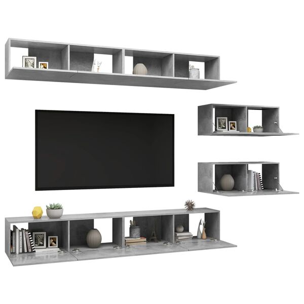 vidaXL 6 Piece TV Cabinet Set Concrete Grey Engineered Wood