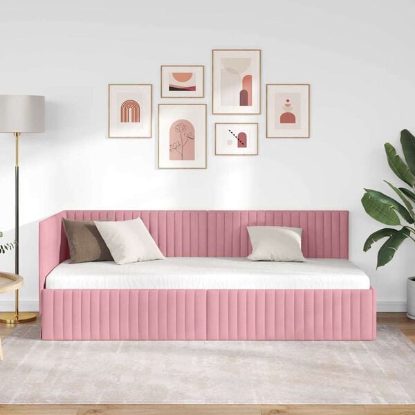 vidaXL Corner Bed Frame with Headboard Pink 80 cm x 200 cm Velvet