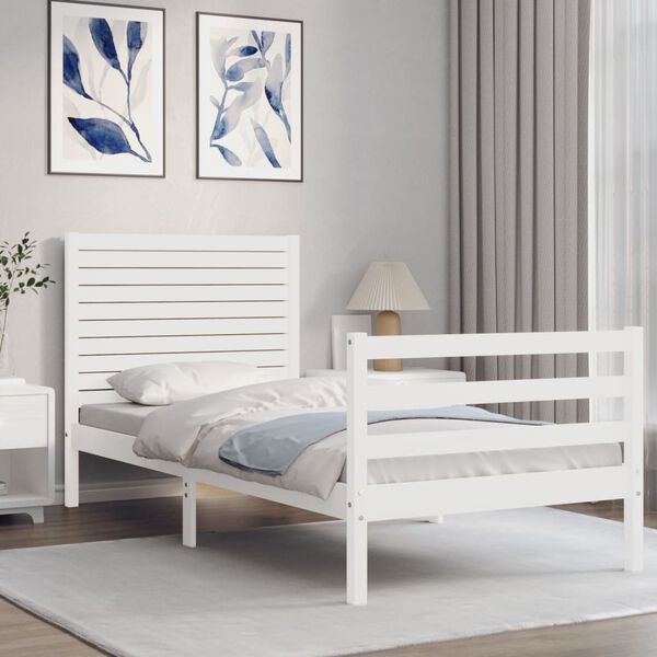 vidaXL Bed Frame without Mattress White Single Solid Wood