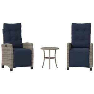 vidaXL 3 Piece Bistro Set with Cushions Grey Poly Rattan