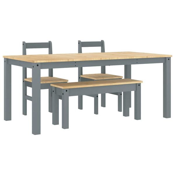 vidaXL 4 Piece Dining Set Panama Grey Solid Wood Pine